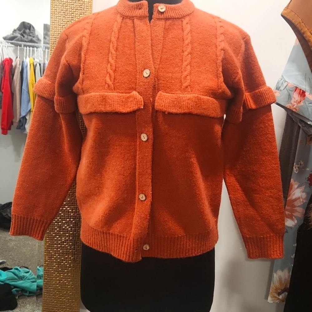 Vintage Orange Knit Cardigan - Picture 2 of 5